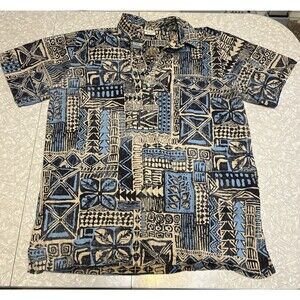 Vintage Go Barefoot Popover Shirt Mens Blue Hawaiian Reverse Print Floral XLT